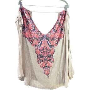 Free People Oversized Tunic Top with Pink Filigree around Collar
